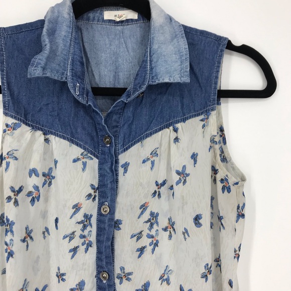 🖤3/$30 Mine sleeveless sheer blouse floral small - Picture 1 of 8
